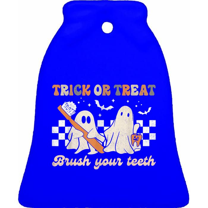 Trick Or Treat Brush Your Teeth Retro Halloween Dentist Gift Ceramic Bell Ornament