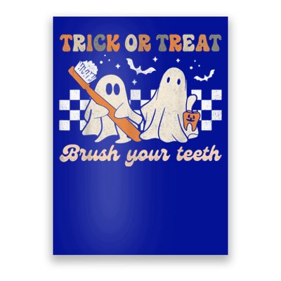 Trick Or Treat Brush Your Teeth Retro Halloween Dentist Gift Poster