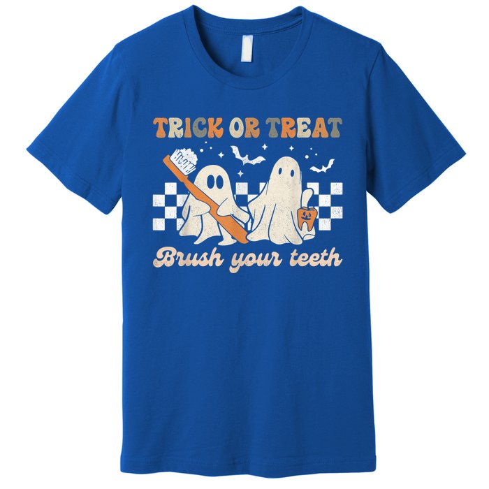 Trick Or Treat Brush Your Teeth Retro Halloween Dentist Gift Premium T-Shirt