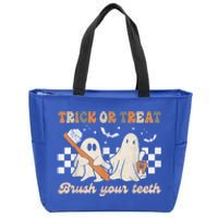 Trick Or Treat Brush Your Teeth Retro Halloween Dentist Gift Zip Tote Bag