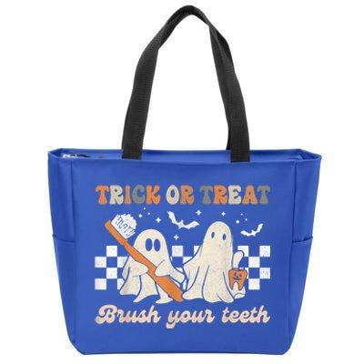 Trick Or Treat Brush Your Teeth Retro Halloween Dentist Gift Zip Tote Bag