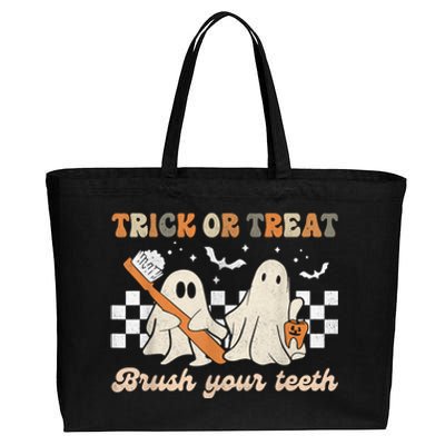 Trick Or Treat Brush Your Teeth Retro Halloween Dentist Gift Cotton Canvas Jumbo Tote