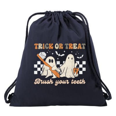 Trick Or Treat Brush Your Teeth Retro Halloween Dentist Gift Drawstring Bag