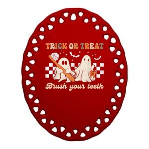 Trick Or Treat Brush Your Teeth Retro Halloween Dentist Gift Ceramic Oval Ornament