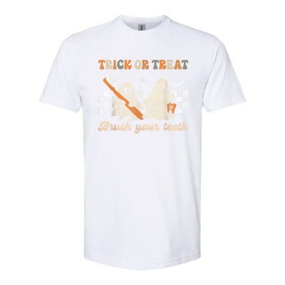 Trick Or Treat Brush Your Teeth Retro Halloween Dentist Gift Softstyle CVC T-Shirt