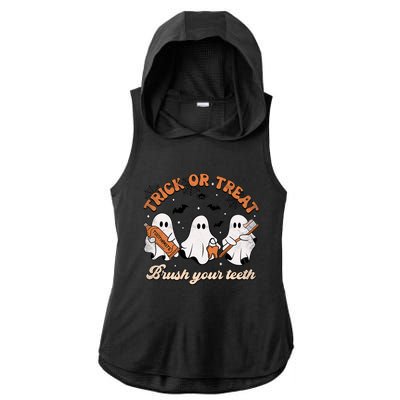 Trick Or Treat Brush Your Teeth Scary Groovy Halloween Gift Ladies PosiCharge Tri-Blend Wicking Draft Hoodie Tank