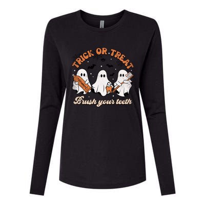 Trick Or Treat Brush Your Teeth Scary Groovy Halloween Gift Womens Cotton Relaxed Long Sleeve T-Shirt