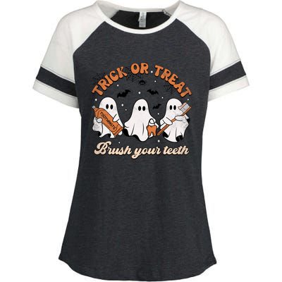 Trick Or Treat Brush Your Teeth Scary Groovy Halloween Gift Enza Ladies Jersey Colorblock Tee