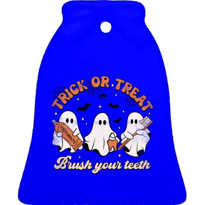 Trick Or Treat Brush Your Teeth Scary Groovy Halloween Gift Ceramic Bell Ornament