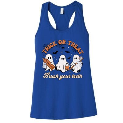 Trick Or Treat Brush Your Teeth Scary Groovy Halloween Gift Women's Racerback Tank