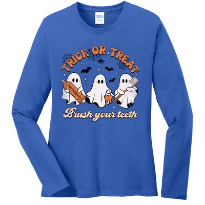 Trick Or Treat Brush Your Teeth Scary Groovy Halloween Gift Ladies Long Sleeve Shirt