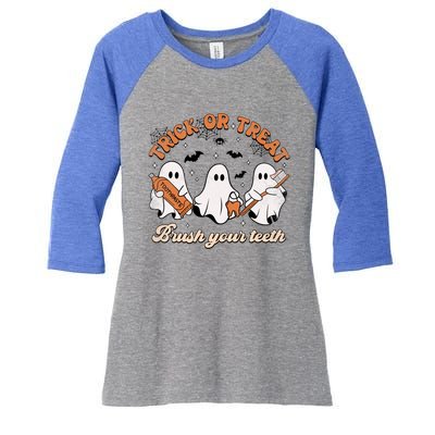 Trick Or Treat Brush Your Teeth Scary Groovy Halloween Gift Women's Tri-Blend 3/4-Sleeve Raglan Shirt