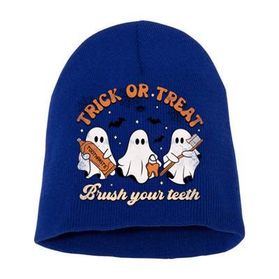 Trick Or Treat Brush Your Teeth Scary Groovy Halloween Gift Short Acrylic Beanie