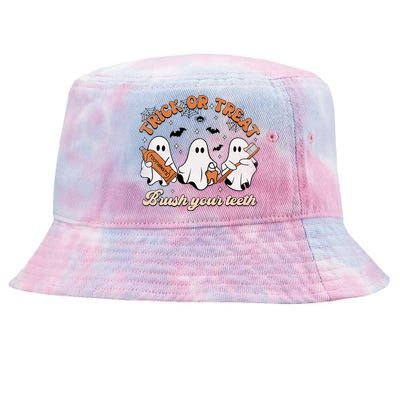 Trick Or Treat Brush Your Teeth Scary Groovy Halloween Gift Tie-Dyed Bucket Hat