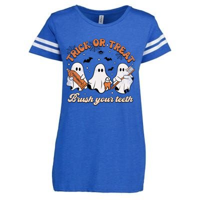 Trick Or Treat Brush Your Teeth Scary Groovy Halloween Gift Enza Ladies Jersey Football T-Shirt