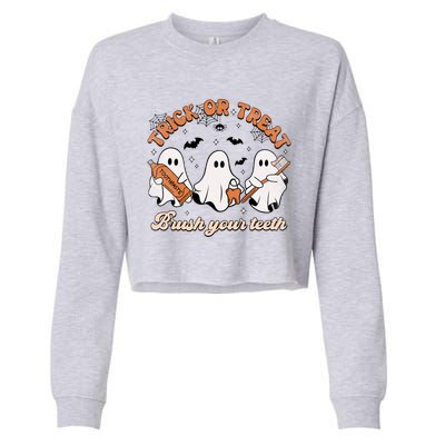 Trick Or Treat Brush Your Teeth Scary Groovy Halloween Gift Cropped Pullover Crew