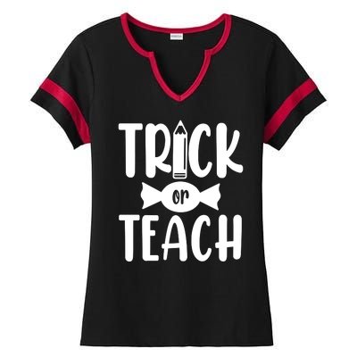 Trick Or Teach Halloween Teacher Ladies Halftime Notch Neck Tee