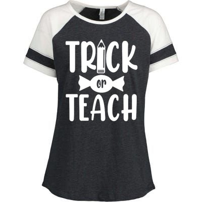 Trick Or Teach Halloween Teacher Enza Ladies Jersey Colorblock Tee