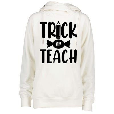 Trick Or Teach Halloween Teacher Womens Funnel Neck Pullover Hood