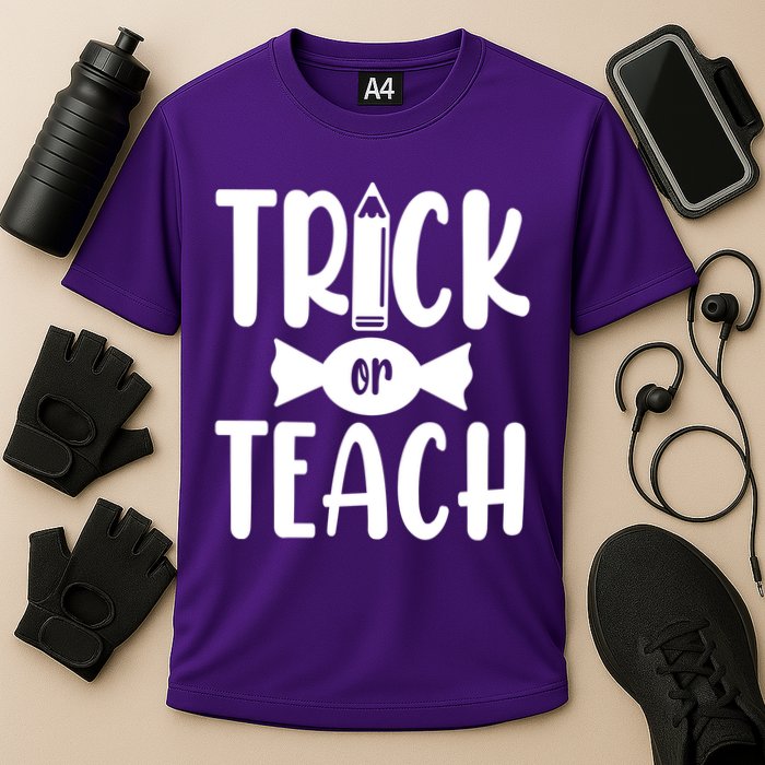 Trick Or Teach Halloween Teacher Cooling Performance Crew T-Shirt