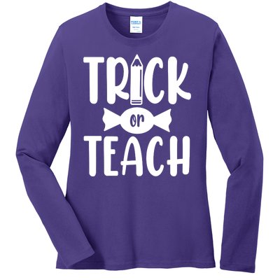 Trick Or Teach Halloween Teacher Ladies Long Sleeve Shirt