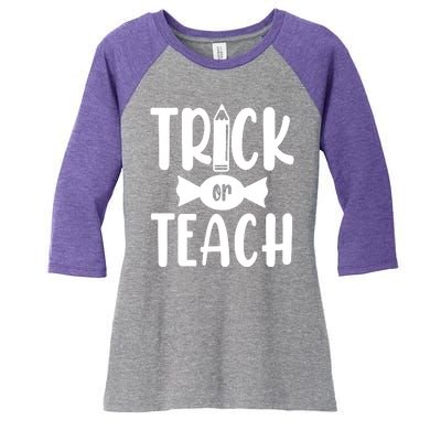 Trick Or Teach Halloween Teacher Women's Tri-Blend 3/4-Sleeve Raglan Shirt