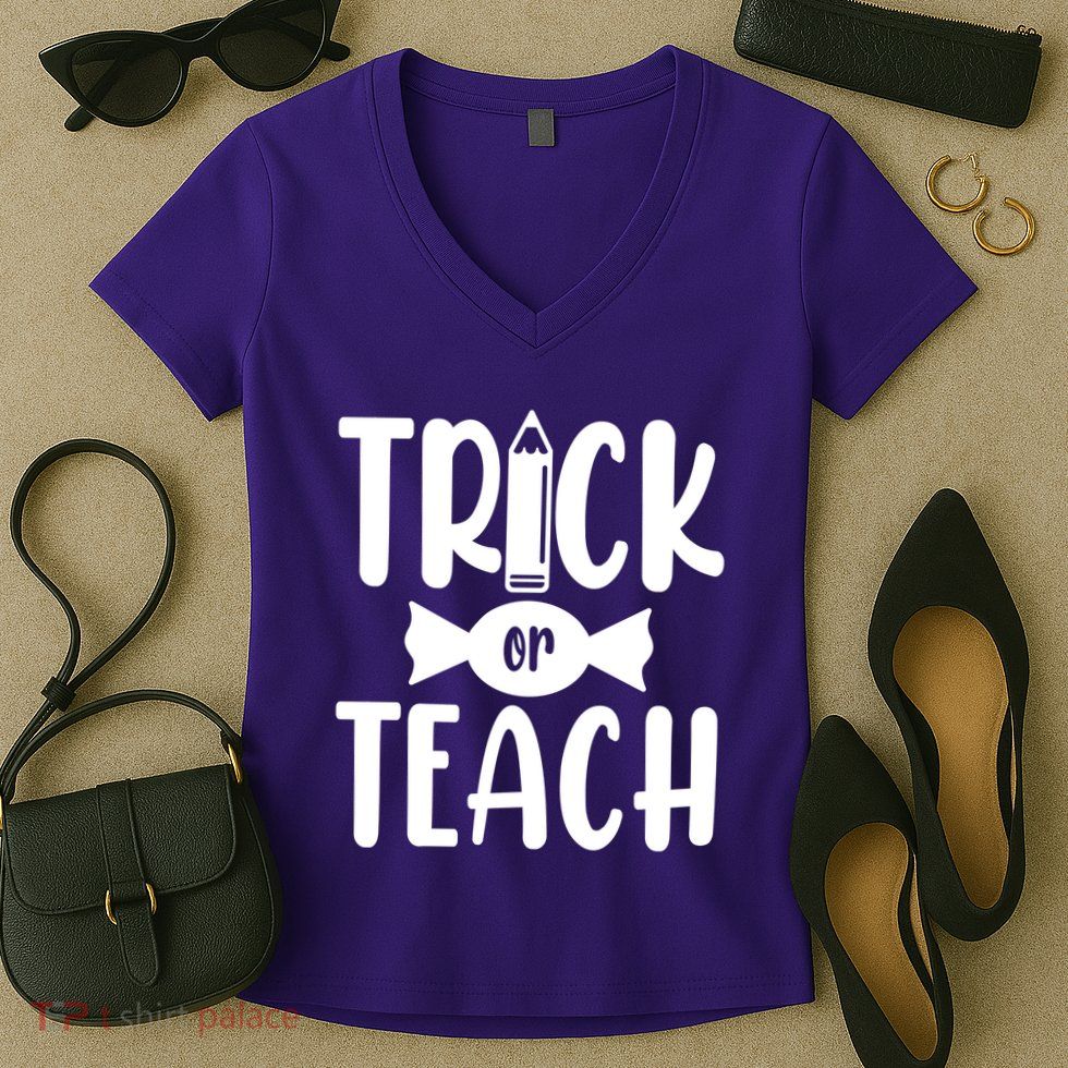 Trick Or Teach Halloween Teacher Women's V-Neck T-Shirt