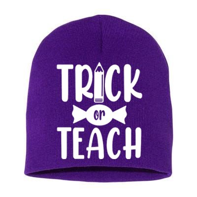 Trick Or Teach Halloween Teacher Short Acrylic Beanie