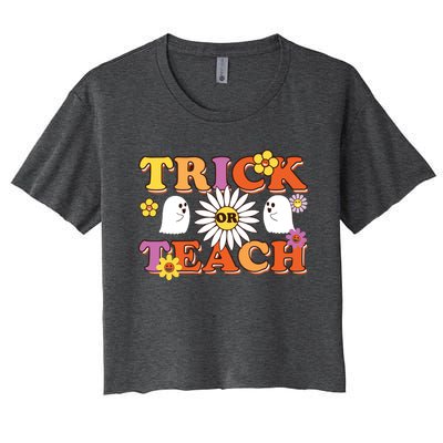 Trick Or Teach Teacher Halloween , Teacher Halloween Costume, Women's Crop Top Tee