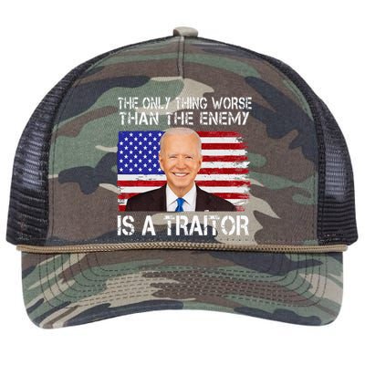 The Only Thing Worse Than The Enemy Is A Traitor Funny Biden  Retro Rope Trucker Hat Cap