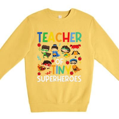 Teacher Of Tiny Superheroes Funny Teach 100th Day Of School Premium Crewneck Sweatshirt