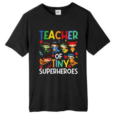 Teacher Of Tiny Superheroes Funny Teach 100th Day Of School Tall Fusion ChromaSoft Performance T-Shirt