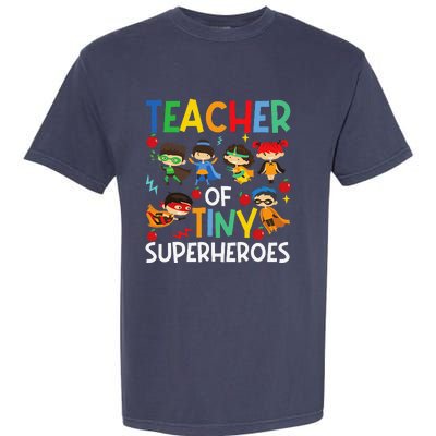 Teacher Of Tiny Superheroes Funny Teach 100th Day Of School Garment-Dyed Heavyweight T-Shirt