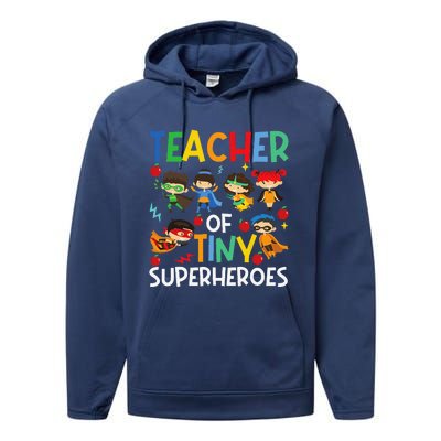 Teacher Of Tiny Superheroes Funny Teach 100th Day Of School Performance Fleece Hoodie