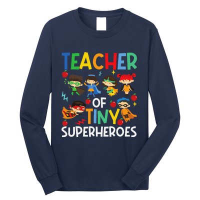 Teacher Of Tiny Superheroes Funny Teach 100th Day Of School Long Sleeve Shirt