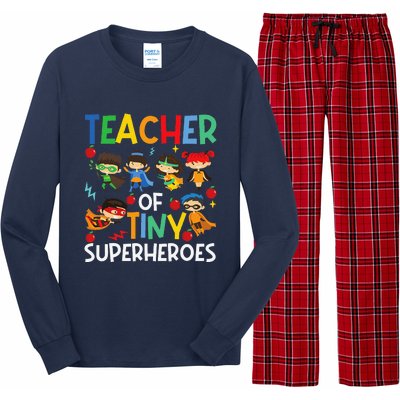 Teacher Of Tiny Superheroes Funny Teach 100th Day Of School Long Sleeve Pajama Set