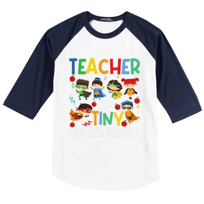 Teacher Of Tiny Superheroes Funny Teach 100th Day Of School Baseball Sleeve Shirt