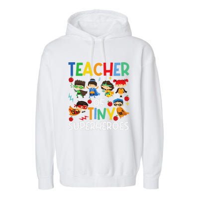 Teacher Of Tiny Superheroes Funny Teach 100th Day Of School Garment-Dyed Fleece Hoodie