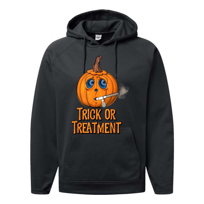 Trick Or Treatment Funny Halloween Respiratory Therapist Performance Fleece Hoodie