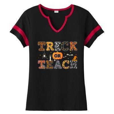 Trick Or Teach Funny School Teacher Halloween Costume Gift Ladies Halftime Notch Neck Tee