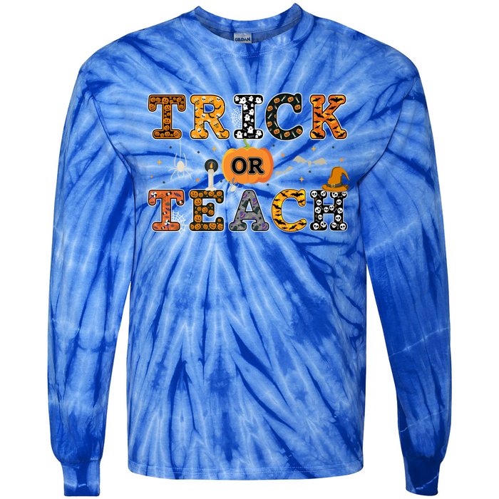 Trick Or Teach Funny School Teacher Halloween Costume Gift Tie-Dye Long Sleeve Shirt