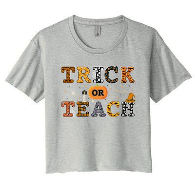 Trick Or Teach Funny School Teacher Halloween Costume Gift Women's Crop Top Tee