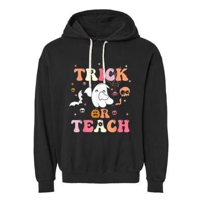 Trick Or Teach Vintage Teacher Halloween Costume Cute Ghost Garment-Dyed Fleece Hoodie