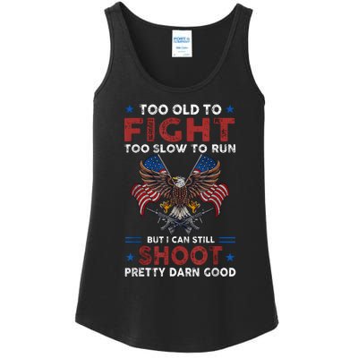 Too Old To Fight Too Slow To Run But I Can Still Shoot Ladies Essential Tank