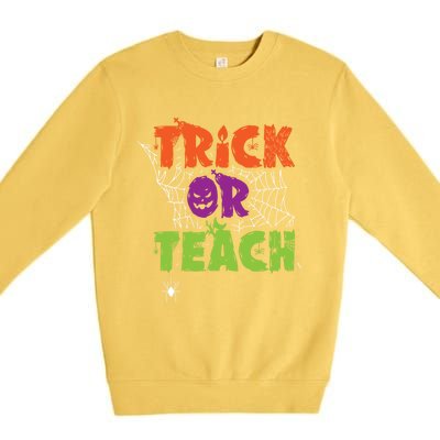 Trick Or Teach Lazy Halloween Costume Funny Teacher Pun Funny Gift Premium Crewneck Sweatshirt