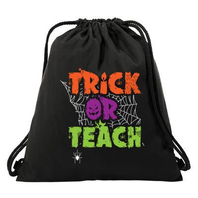 Trick Or Teach Lazy Halloween Costume Funny Teacher Pun Funny Gift Drawstring Bag