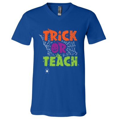 Trick Or Teach Lazy Halloween Costume Funny Teacher Pun Funny Gift V-Neck T-Shirt