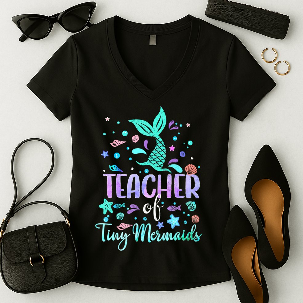 Teacher Of Tiny Mermaid Mermazing Back To School Girls Women Women's V-Neck T-Shirt