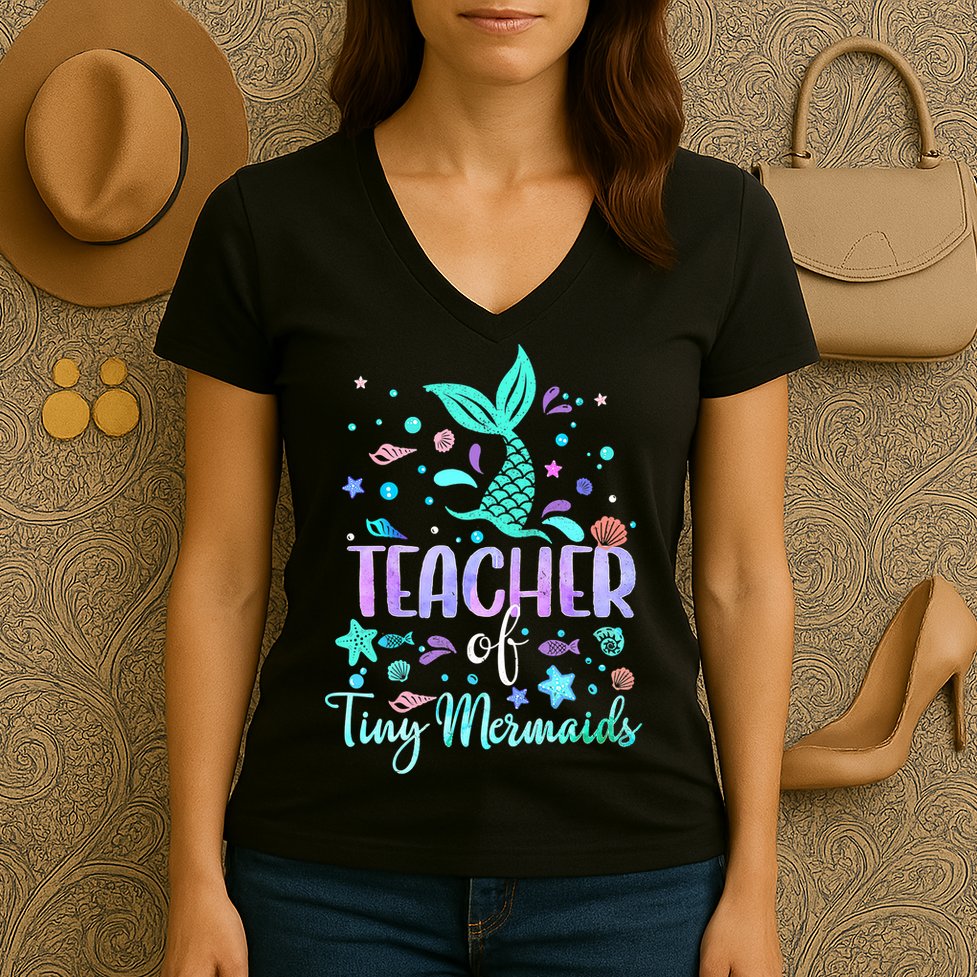 Teacher Of Tiny Mermaid Mermazing Back To School Girls Women Women's V-Neck T-Shirt