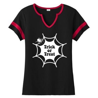 Trick Or Treat Spider Web Halloween Ladies Halftime Notch Neck Tee